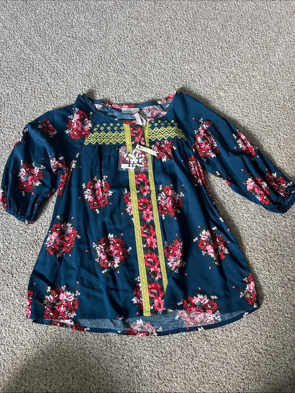 Girls Navy Floral Tunic Top with Pink Blooms NWT Matilda Jane girls size 8